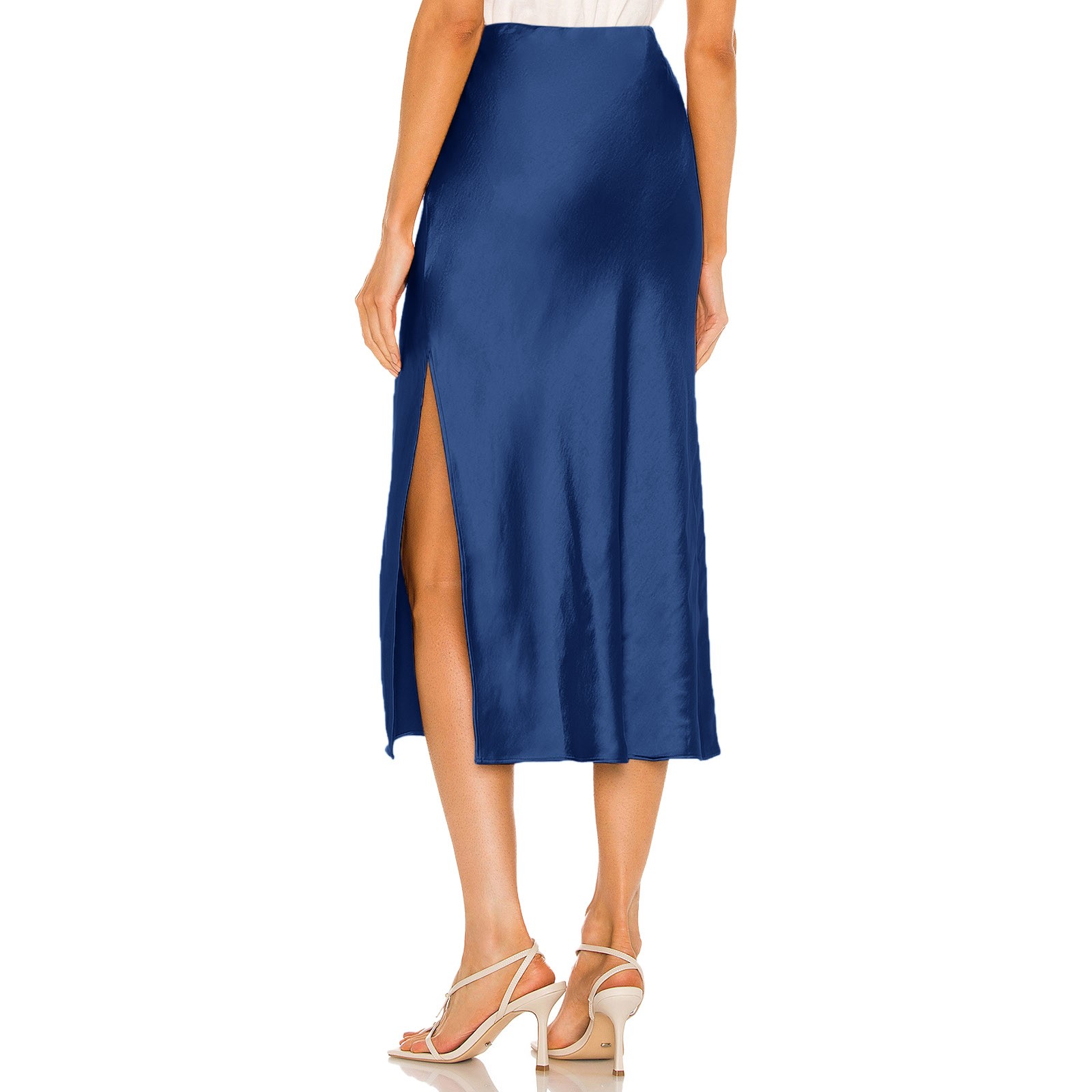 thumbnail image 4 of Falda de satén de cintura alta para mujer - Minifalda evasé con cintura elástica y cremallera - Elegante para fiestas/oficina - Tejido de satén S-XL, 4 of 5